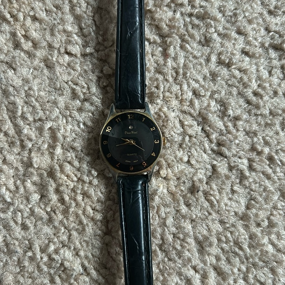 Pierre Nicol women’s vintage genuine leather black/gold‎ adjustable watch
